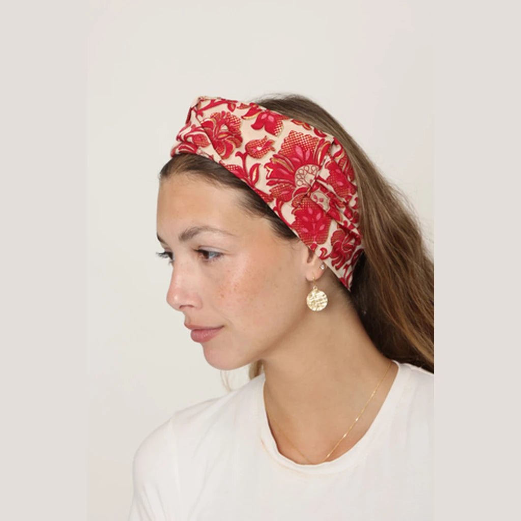Thin Paisley Turban Head Covering – Red