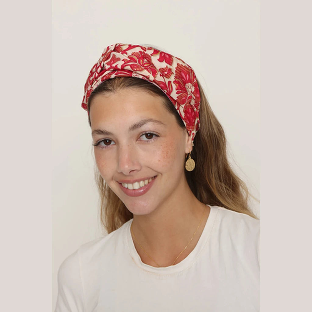 Thin Paisley Turban Head Covering – Red