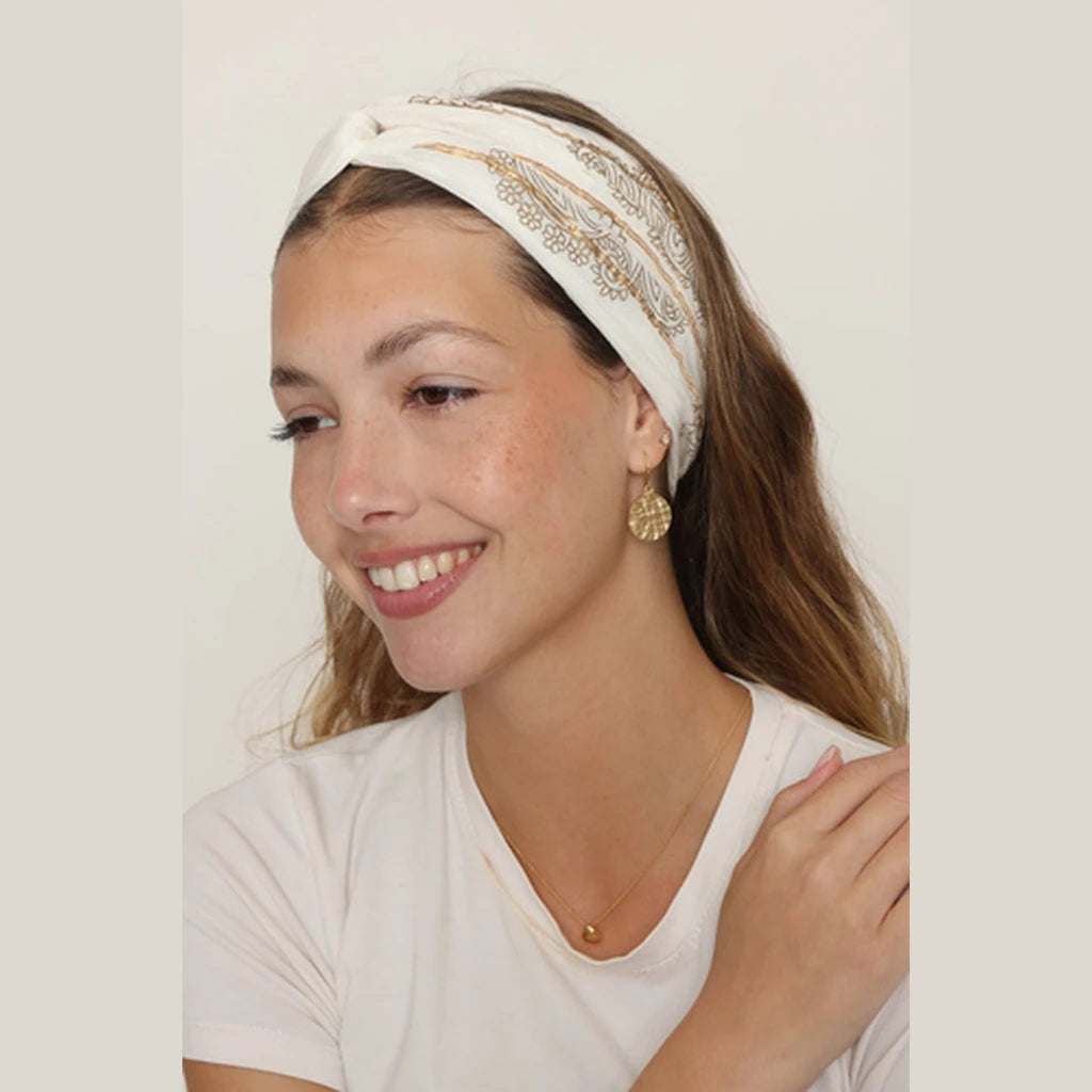 Thin Paisley Turban Head Covering – White & Gold