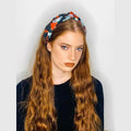Thin Brushed Print Turban Head Covering – Black, Red & White