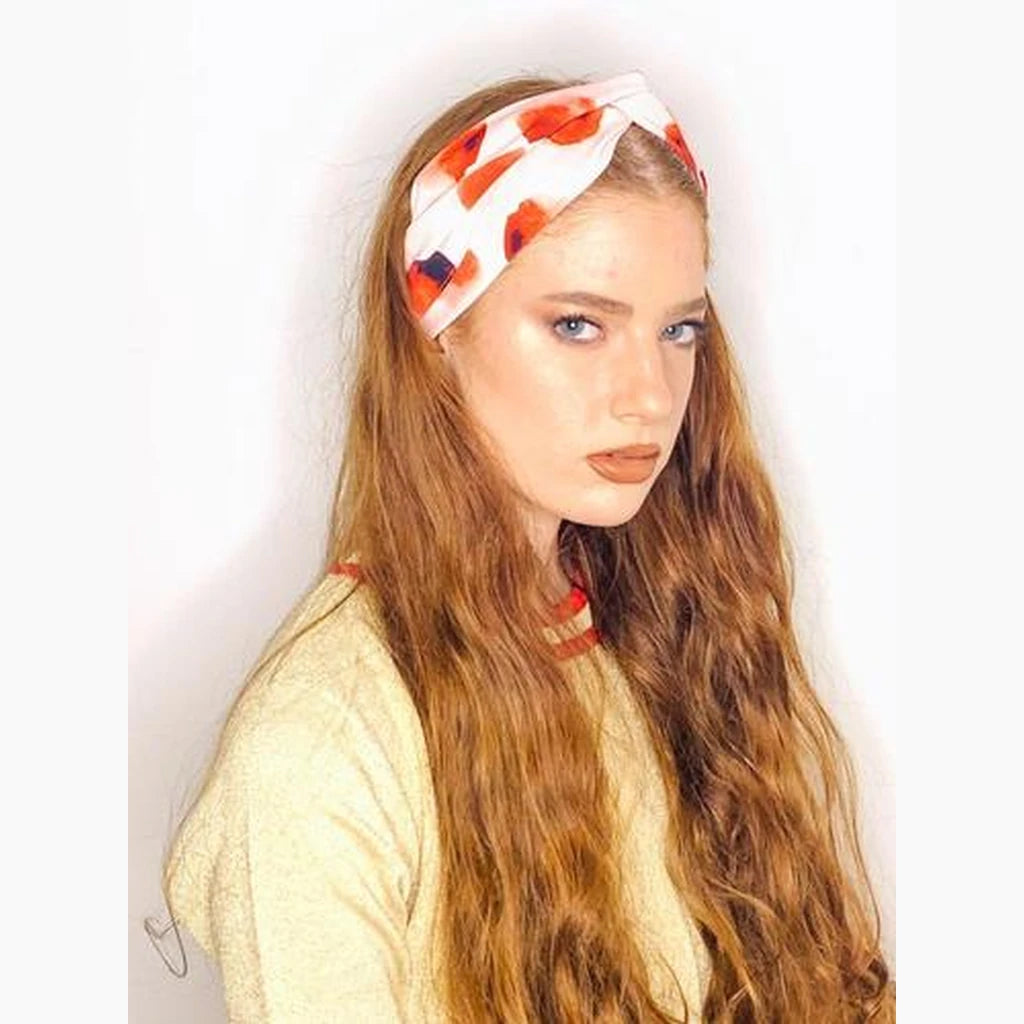 Thin Printed Turban Head Covering – Pink & Red