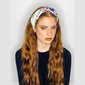 Thin Floral Print Turban Head Covering – White