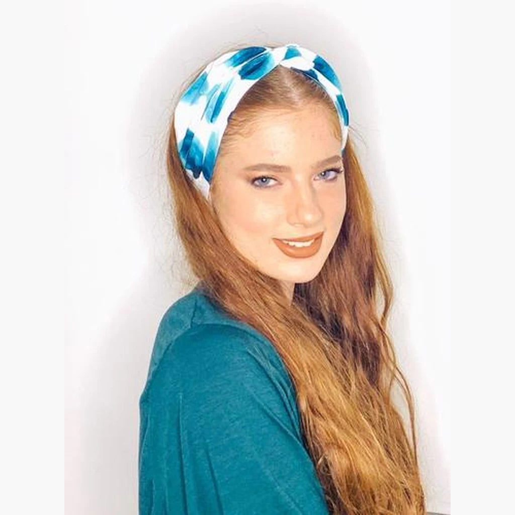 Thin Printed Turban Head Covering – White & Green