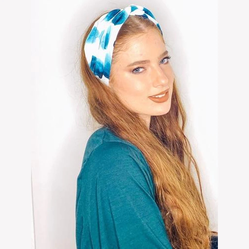 Thin Printed Turban Head Covering – White & Green