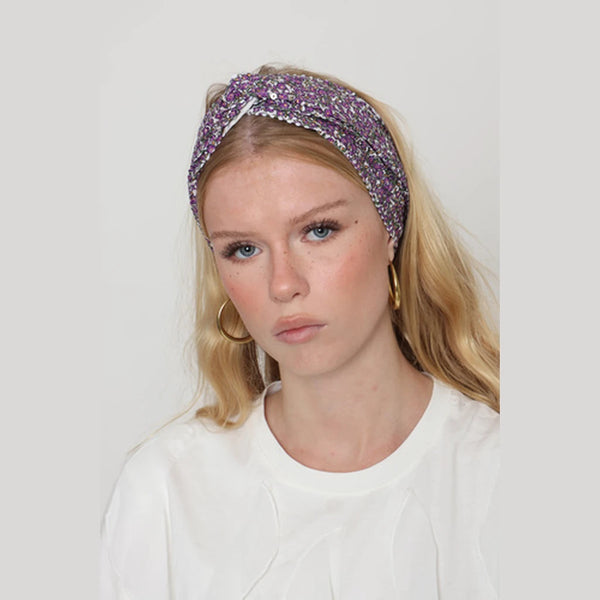 Thin Sequin Turban Head Covering – Purple