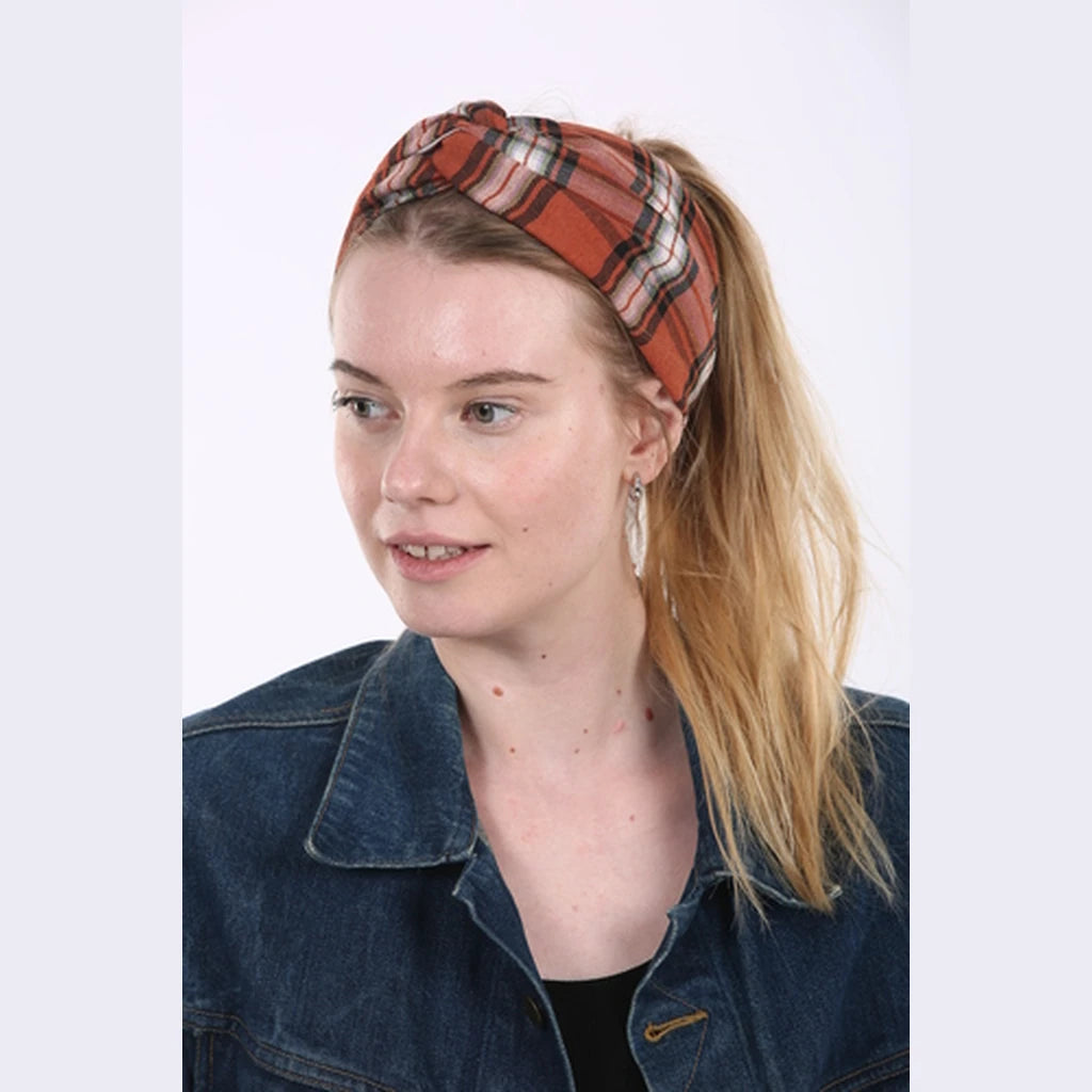 Thin Plaid Print Turban Head Covering