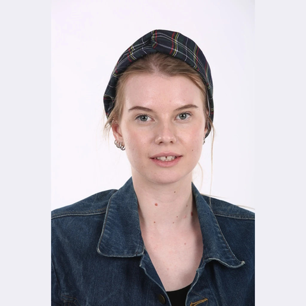 Thin Plaid Print Turban Head Covering