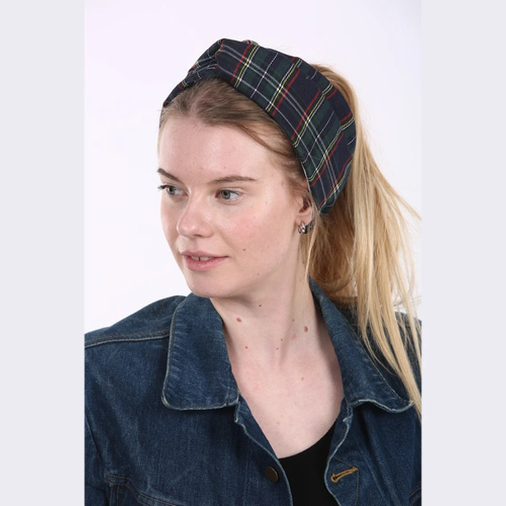 Thin Plaid Print Turban Head Covering