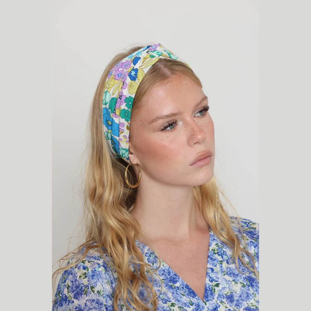 Thin Floral Turban Head Covering – Turquoise