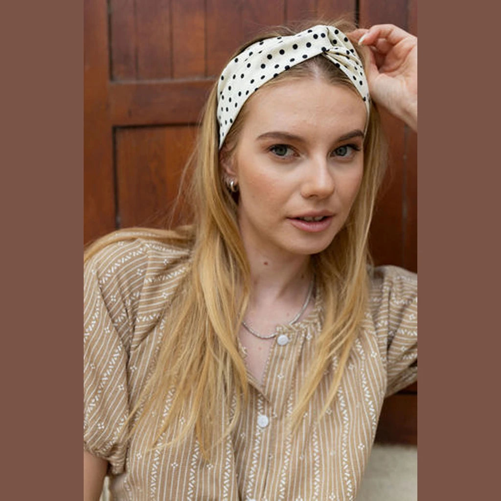 Thin Polka Dot Turban Head Covering – White