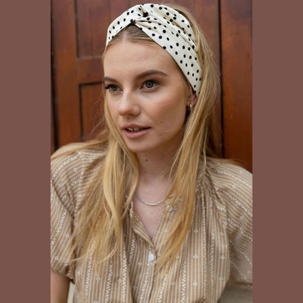 Thin Polka Dot Turban Head Covering – White