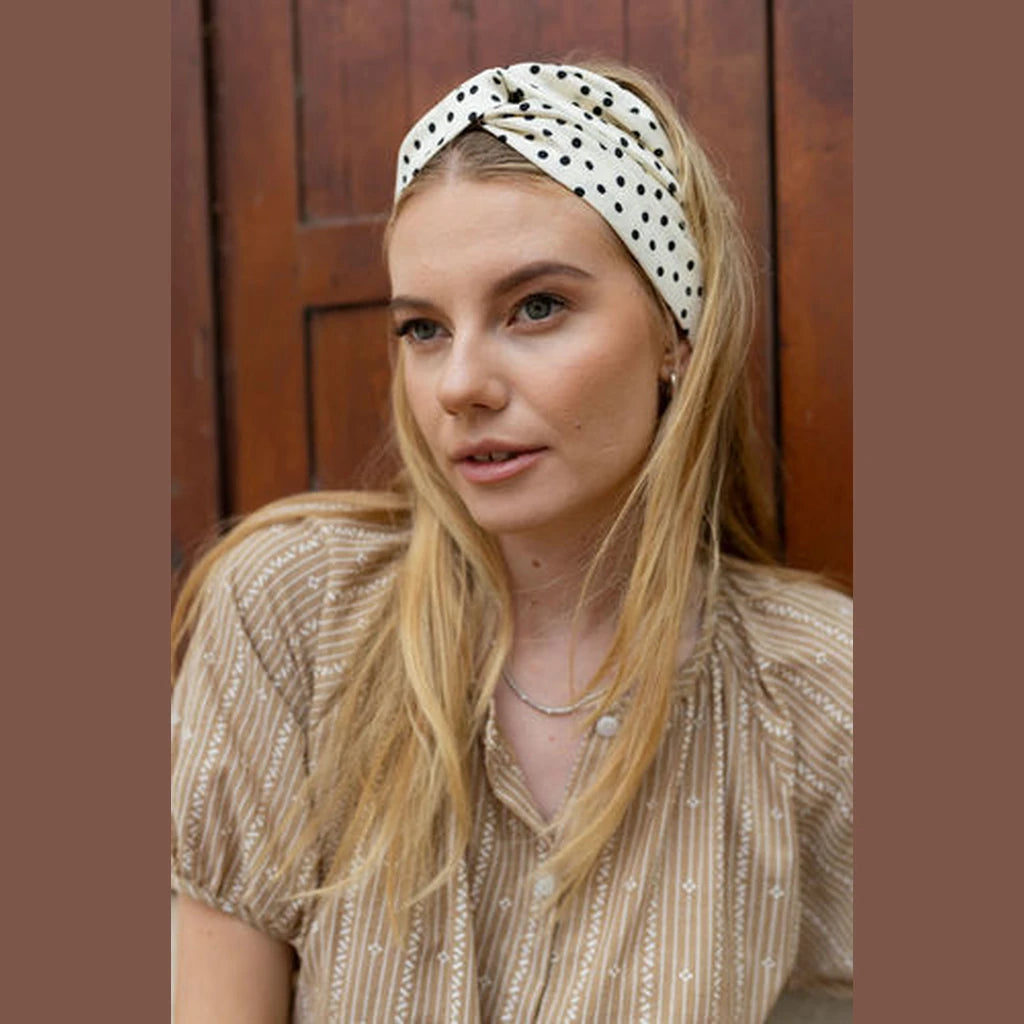 Thin Polka Dot Turban Head Covering – White