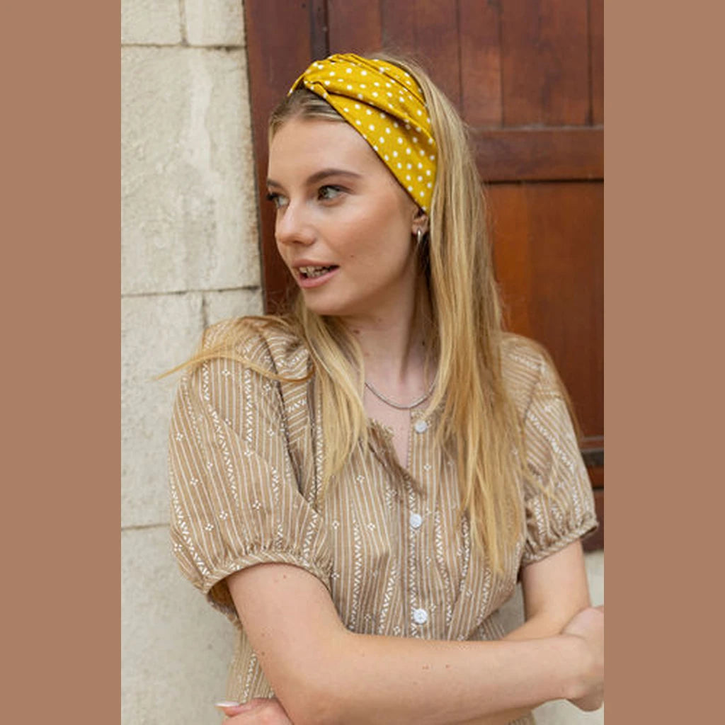 Thin Polka Dot Turban Head Covering – Yellow