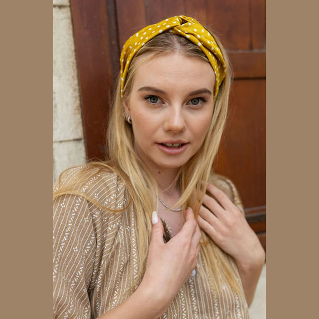 Thin Polka Dot Turban Head Covering – Yellow