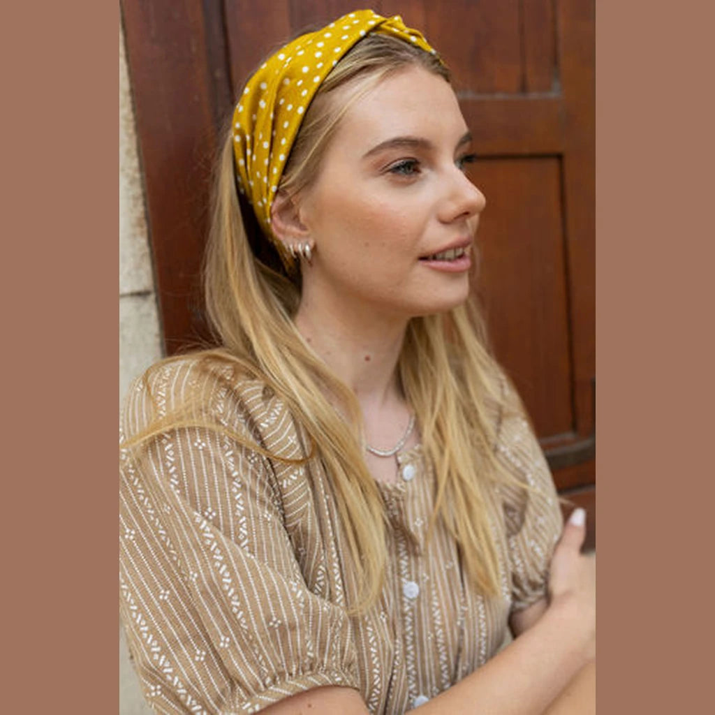Thin Polka Dot Turban Head Covering – Yellow