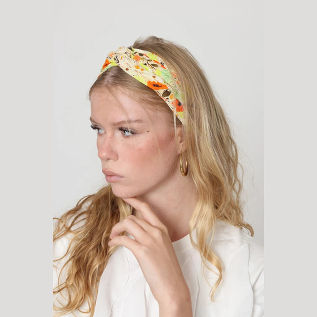 Thin Floral Turban Head Covering – Yellow