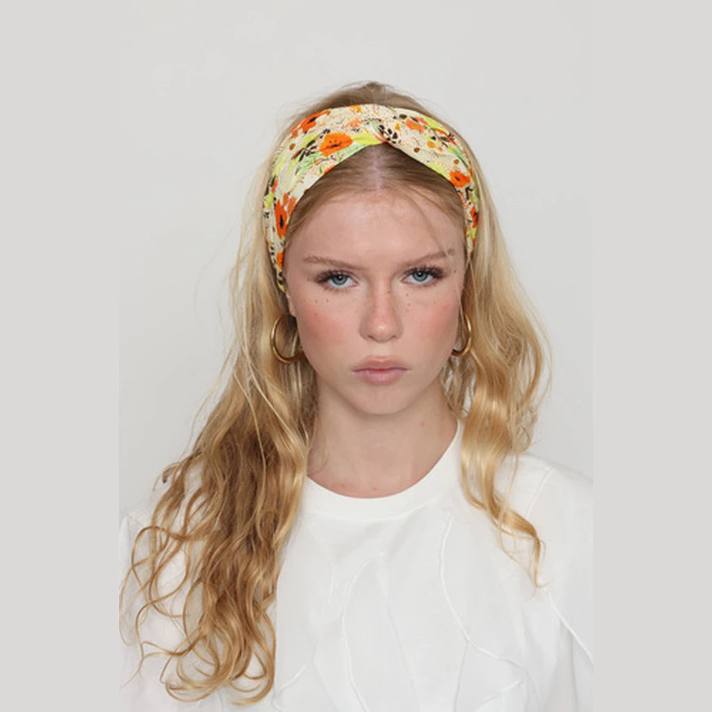 Thin Floral Turban Head Covering – Yellow