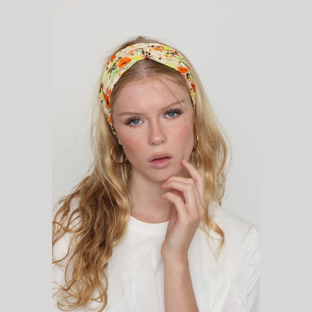 Thin Floral Turban Head Covering – Yellow