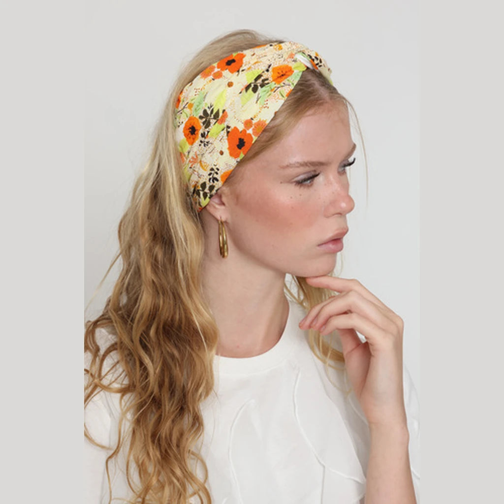 Thin Floral Turban Head Covering – Yellow