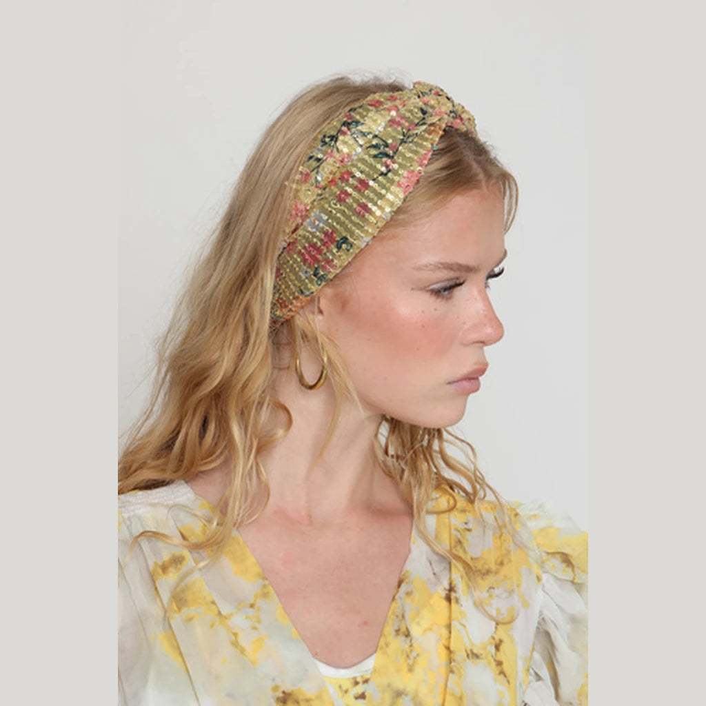 Thin Sequin Turban Head Covering – Yellow