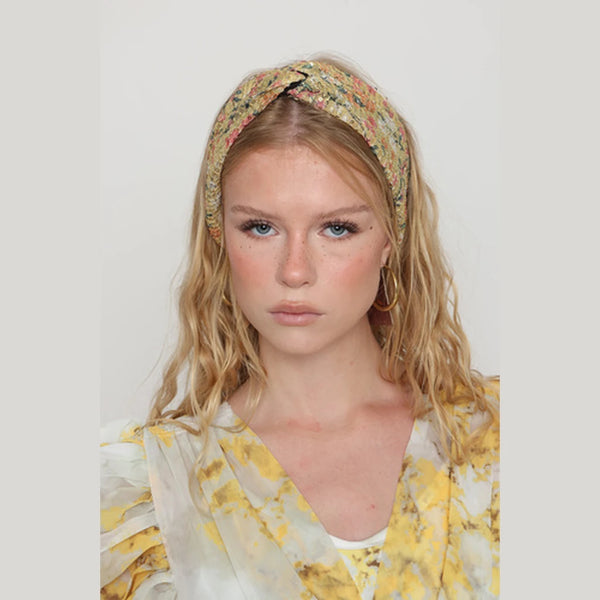 Thin Sequin Turban Head Covering – Yellow