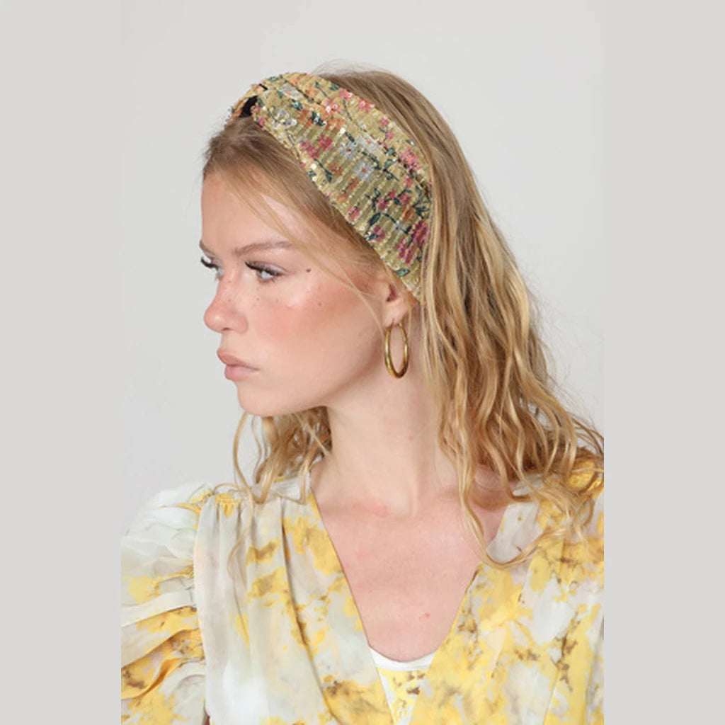 Thin Sequin Turban Head Covering – Yellow