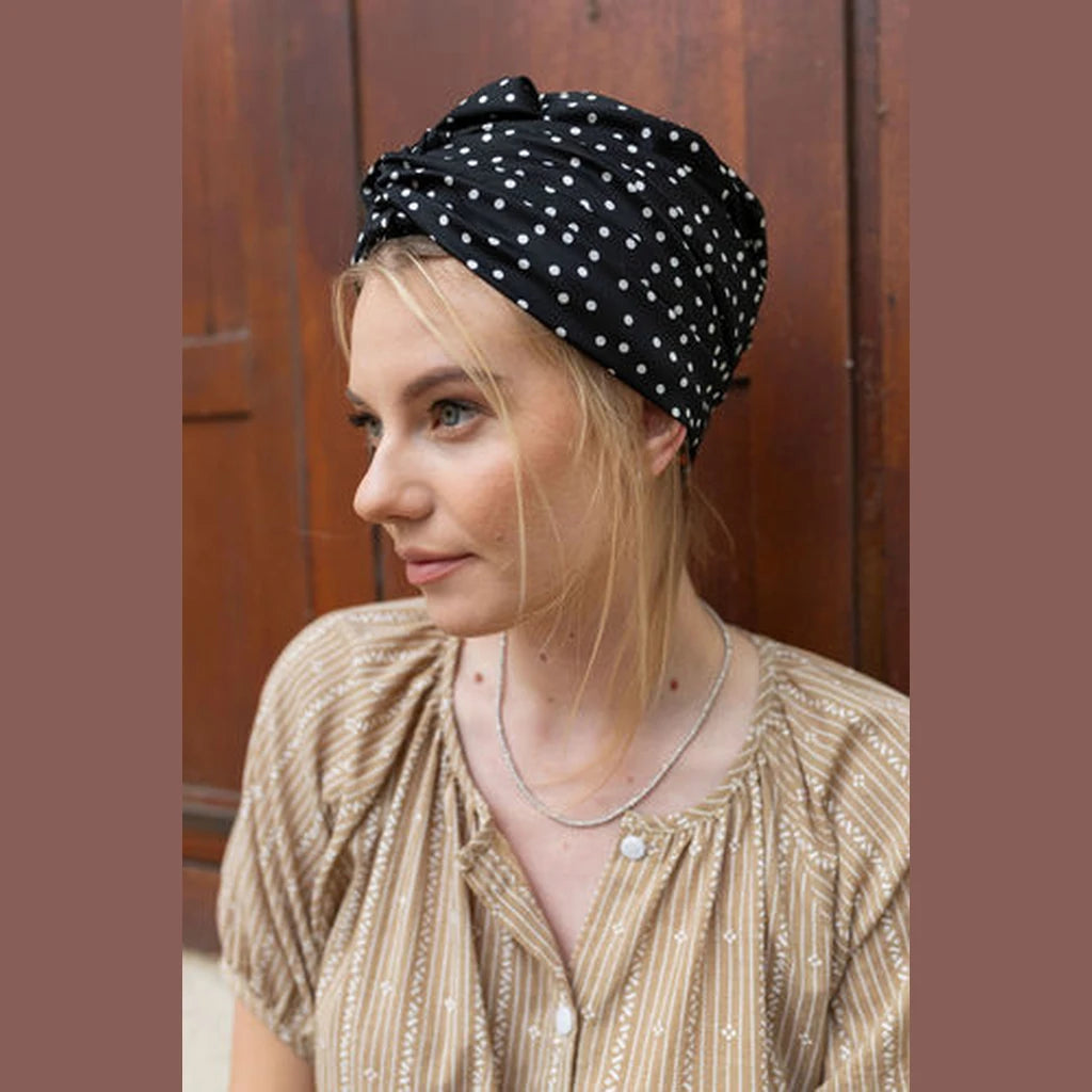 Black Polka Dot Partial / Full Coverage Turban Headwrap