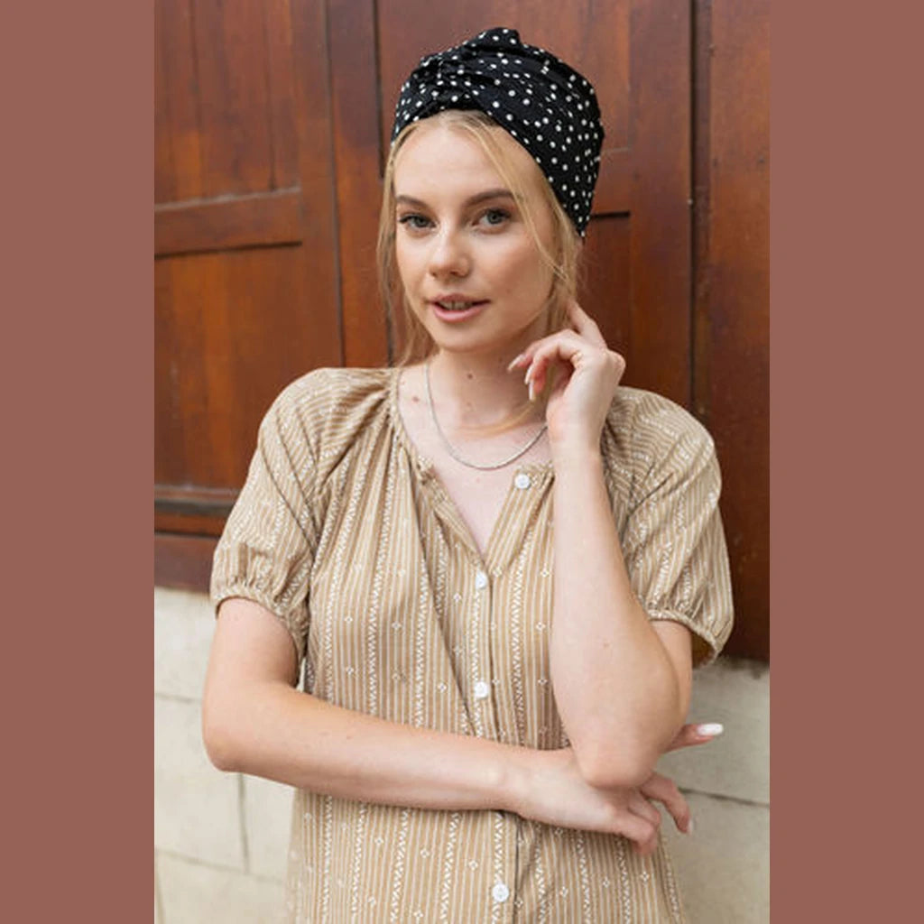 Black Polka Dot Partial / Full Coverage Turban Headwrap