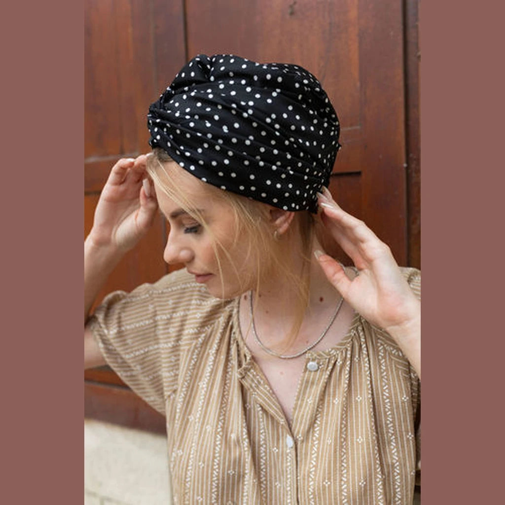 Black Polka Dot Partial / Full Coverage Turban Headwrap