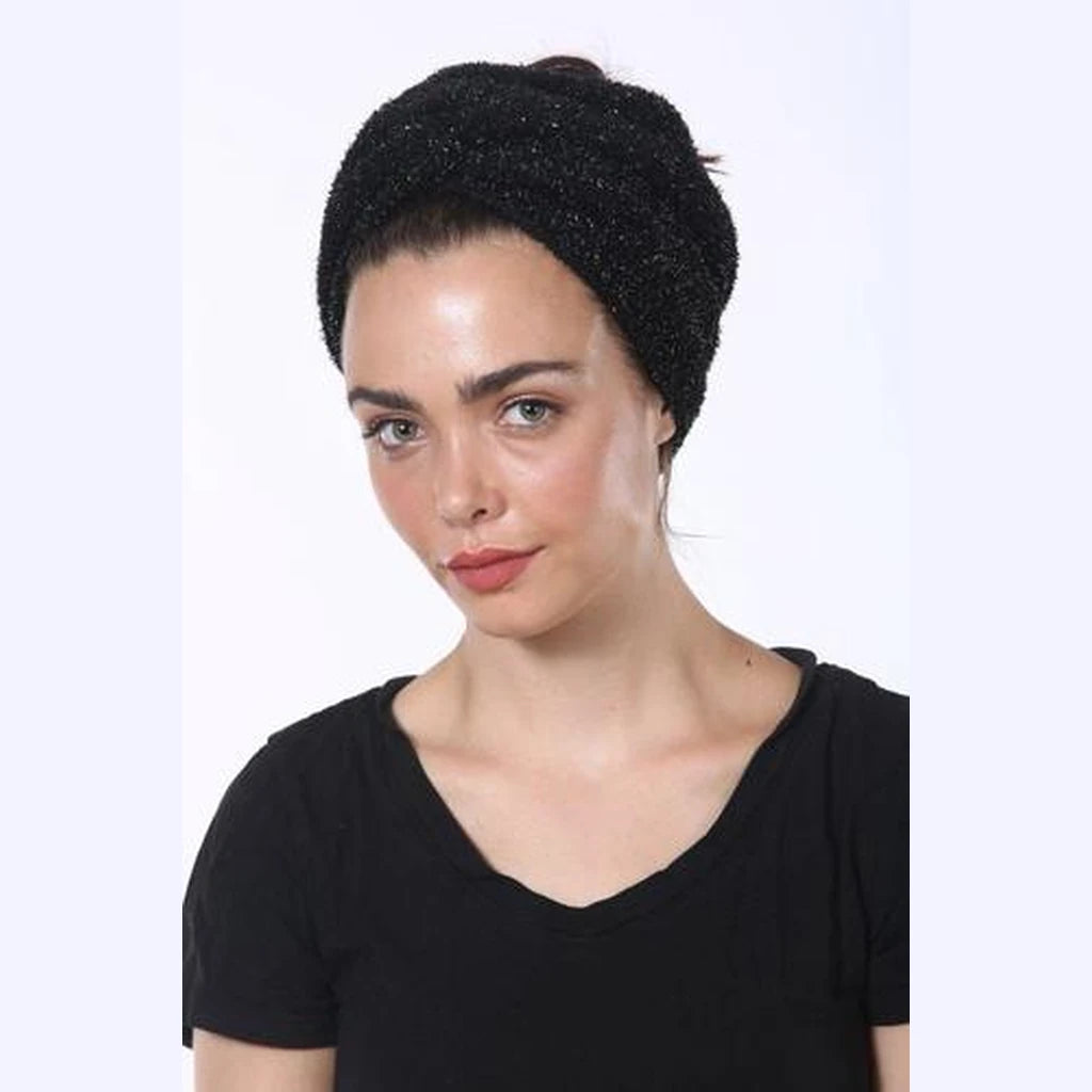 Partial & Full Coverage Glitter Turban Head Covering – Black