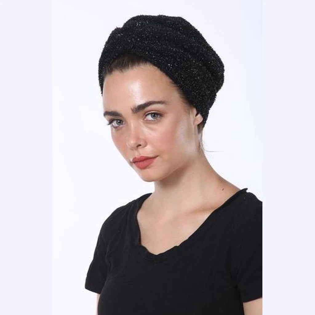 Partial & Full Coverage Glitter Turban Head Covering – Black