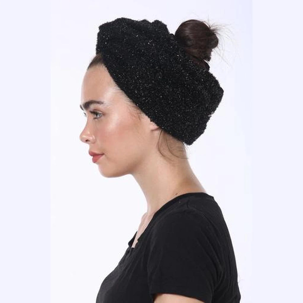 Partial & Full Coverage Glitter Turban Head Covering – Black