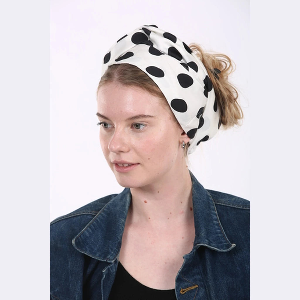 Partial & Full Coverage Polka Dot Turban Head Covering – Black on White
