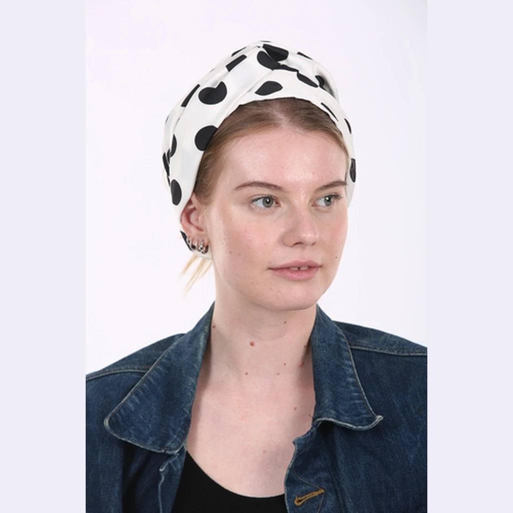 Partial & Full Coverage Polka Dot Turban Head Covering – Black on White