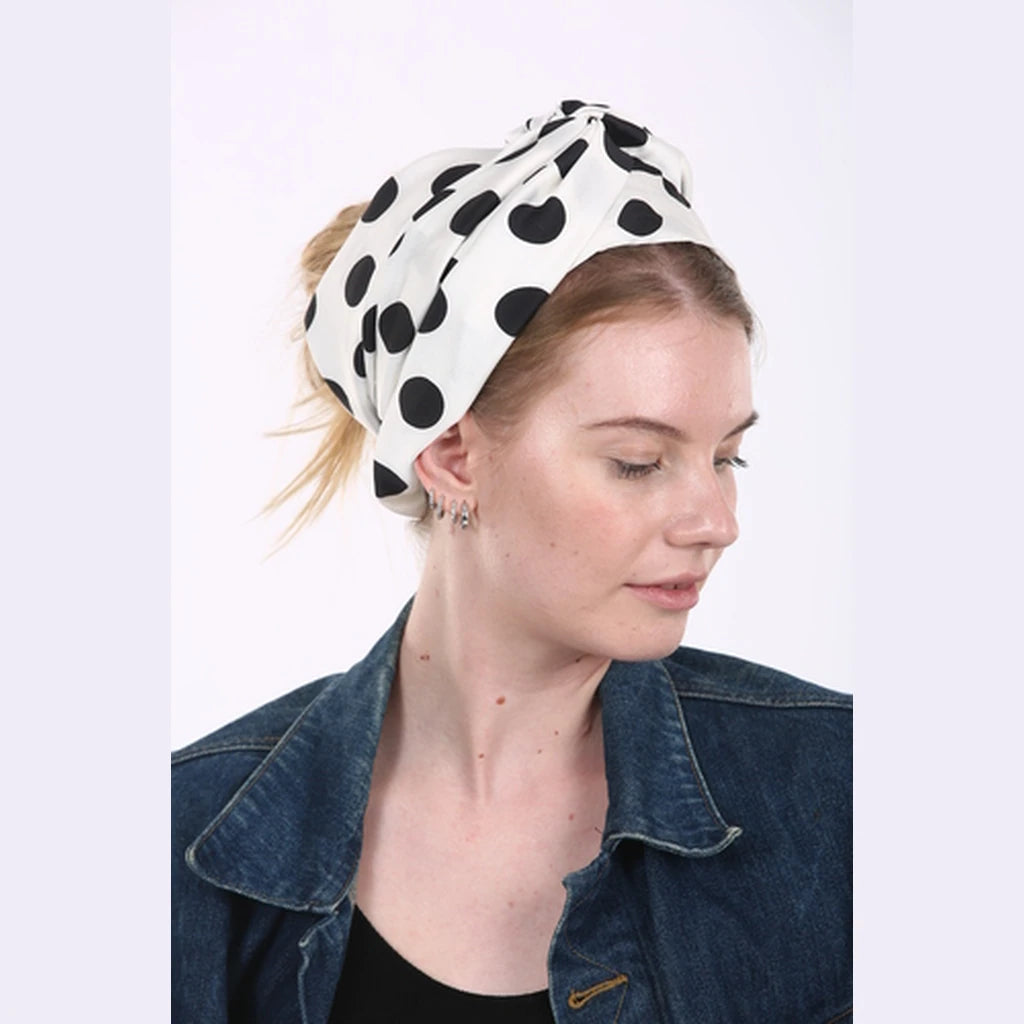 Partial & Full Coverage Polka Dot Turban Head Covering – Black on White