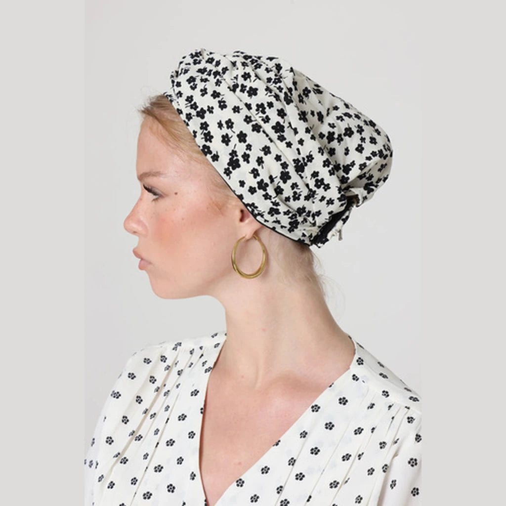 Partial & Full Coverage Floral Turban Head Covering – Black & White
