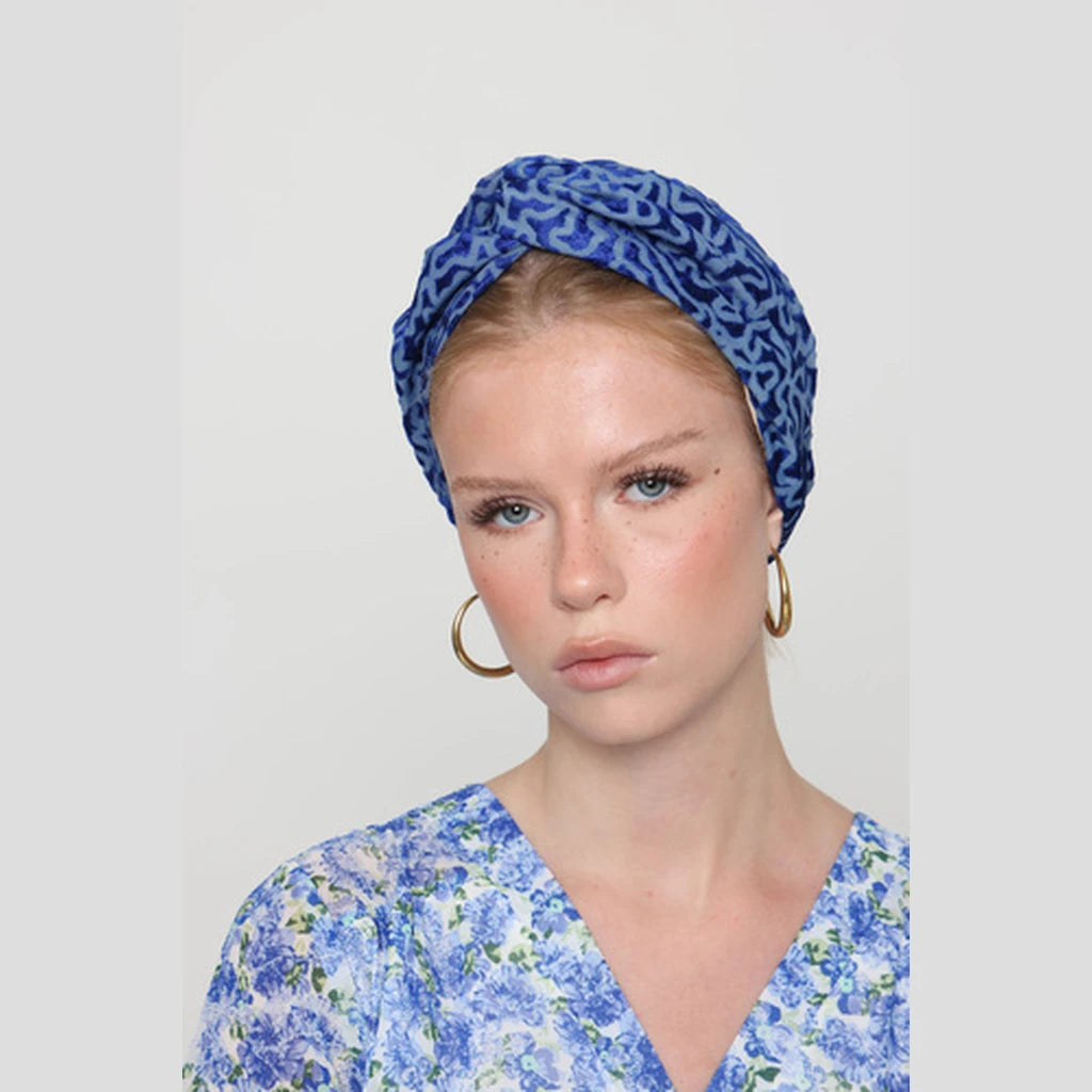 Partial & Full Coverage Velvet Accent Turban Head Covering – Blue