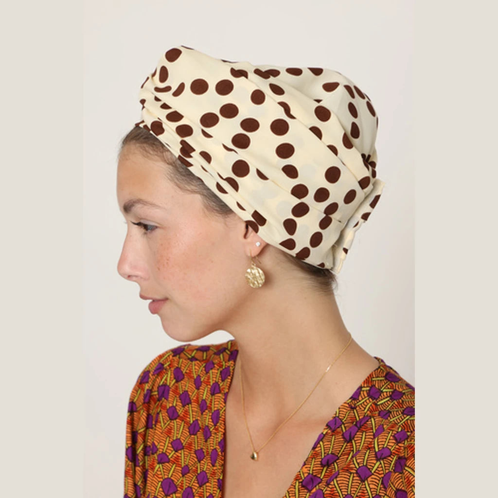 Partial & Full Coverage Polka Dot Turban Head Covering – Brown