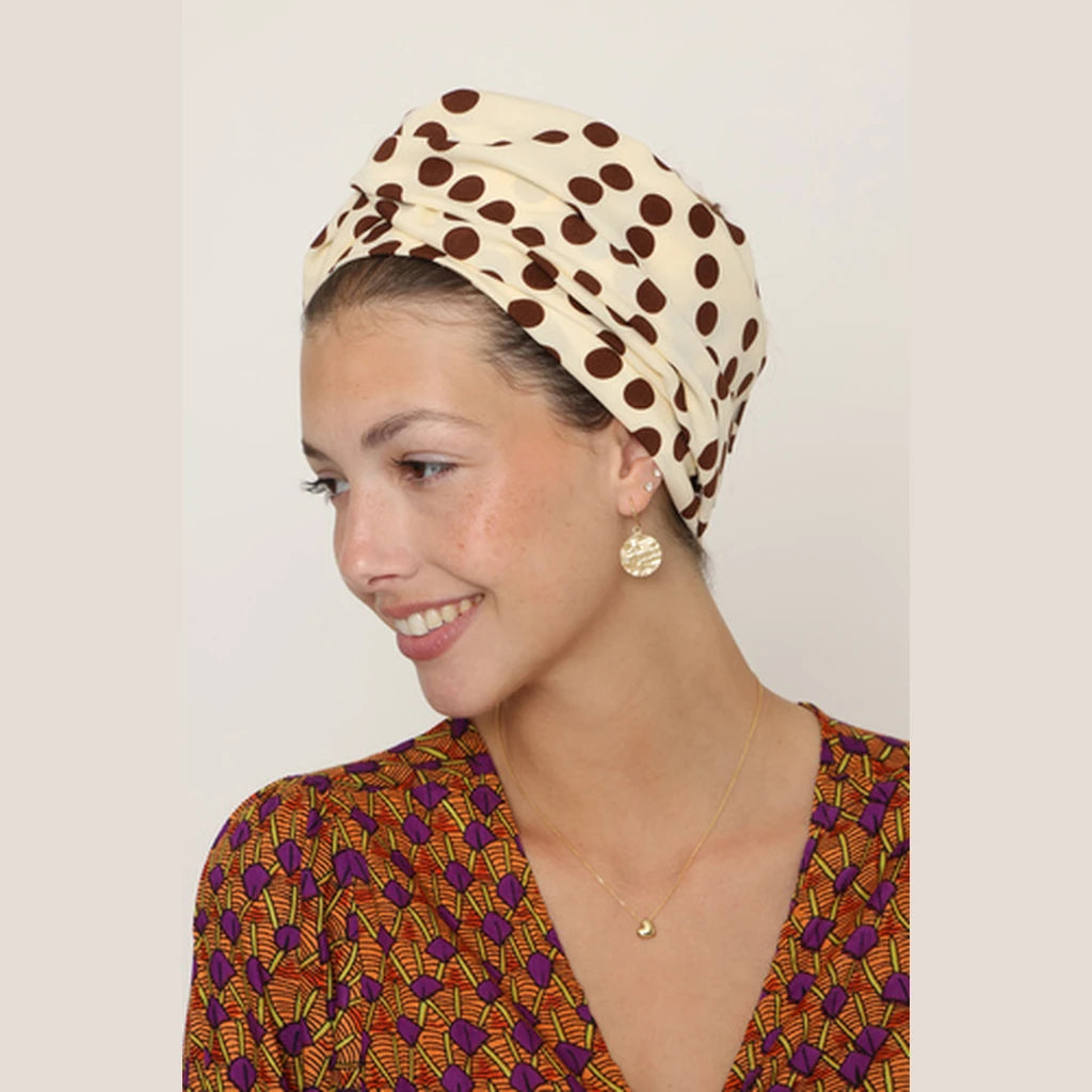 Partial & Full Coverage Polka Dot Turban Head Covering – Brown