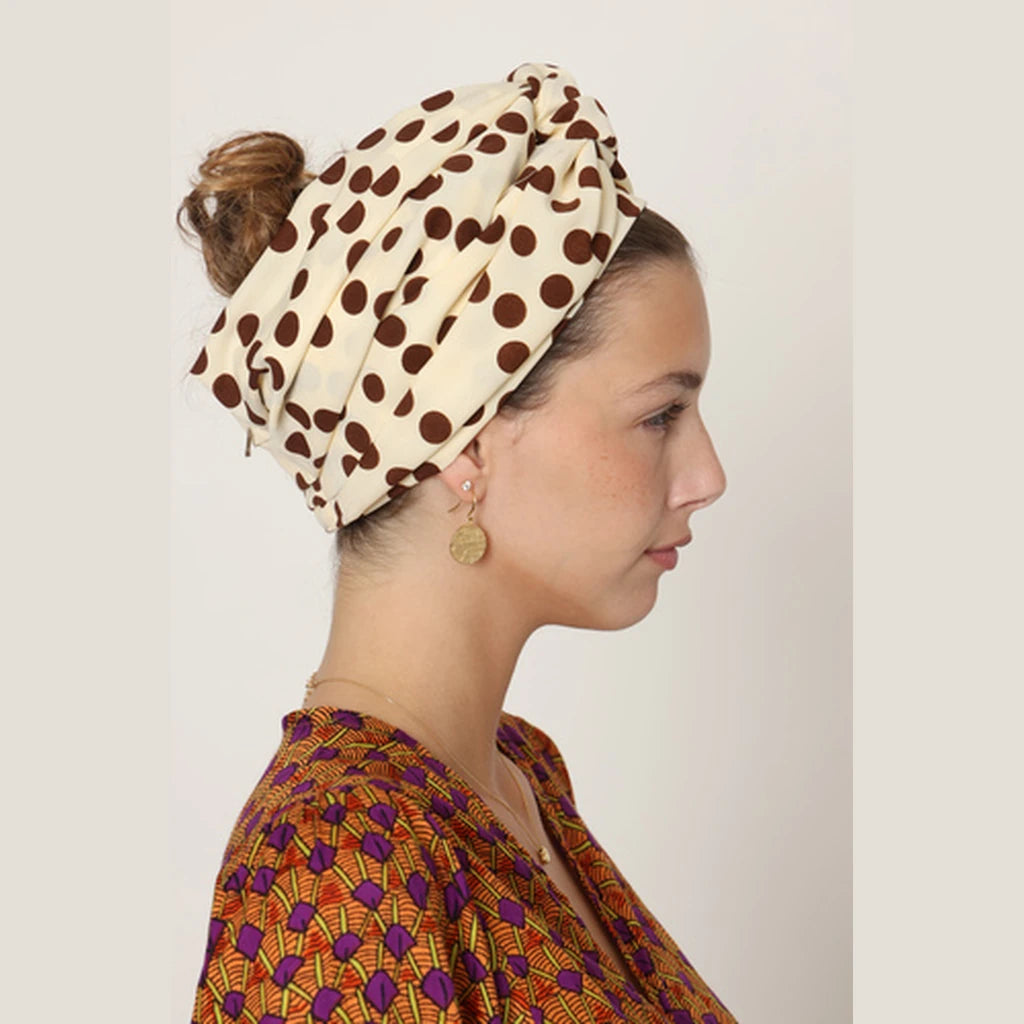 Partial & Full Coverage Polka Dot Turban Head Covering – Brown