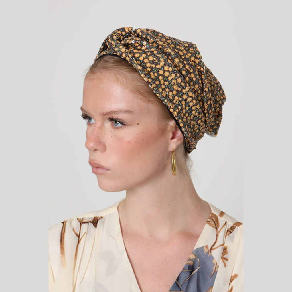 ParPartial & Full Coverage Sequin Turban Head Covering – Brown & Yellow