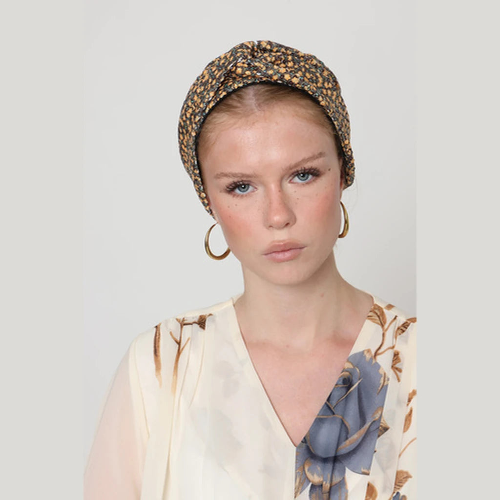 ParPartial & Full Coverage Sequin Turban Head Covering – Brown & Yellow