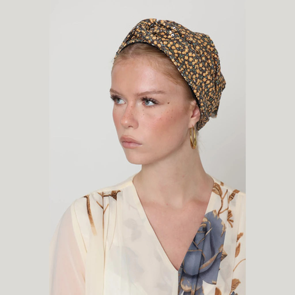 ParPartial & Full Coverage Sequin Turban Head Covering – Brown & Yellow