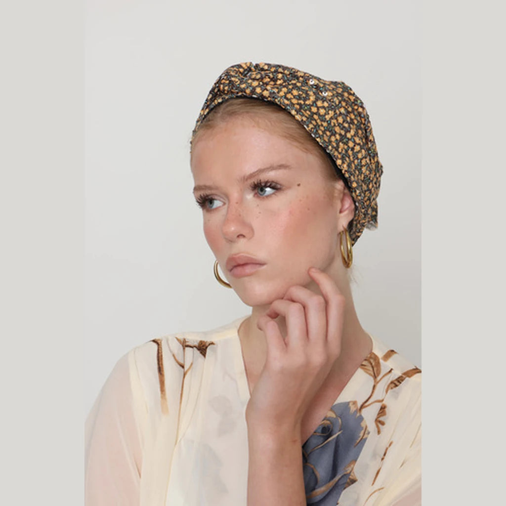 ParPartial & Full Coverage Sequin Turban Head Covering – Brown & Yellow