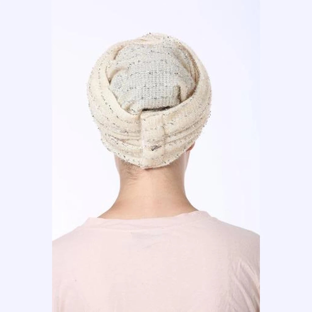 Cream with Silver Accents Partial / Full Coverage Turban Headwrap
