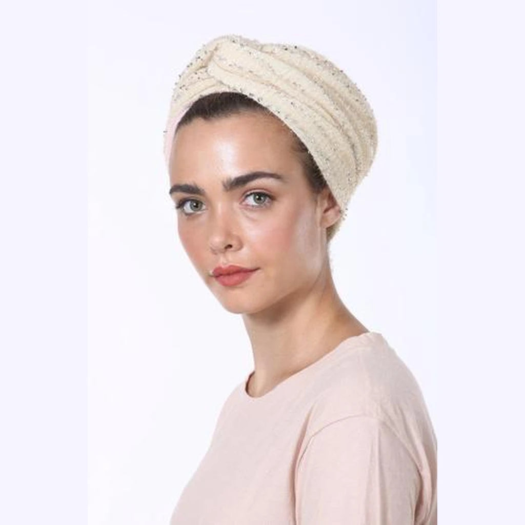 Cream with Silver Accents Partial / Full Coverage Turban Headwrap