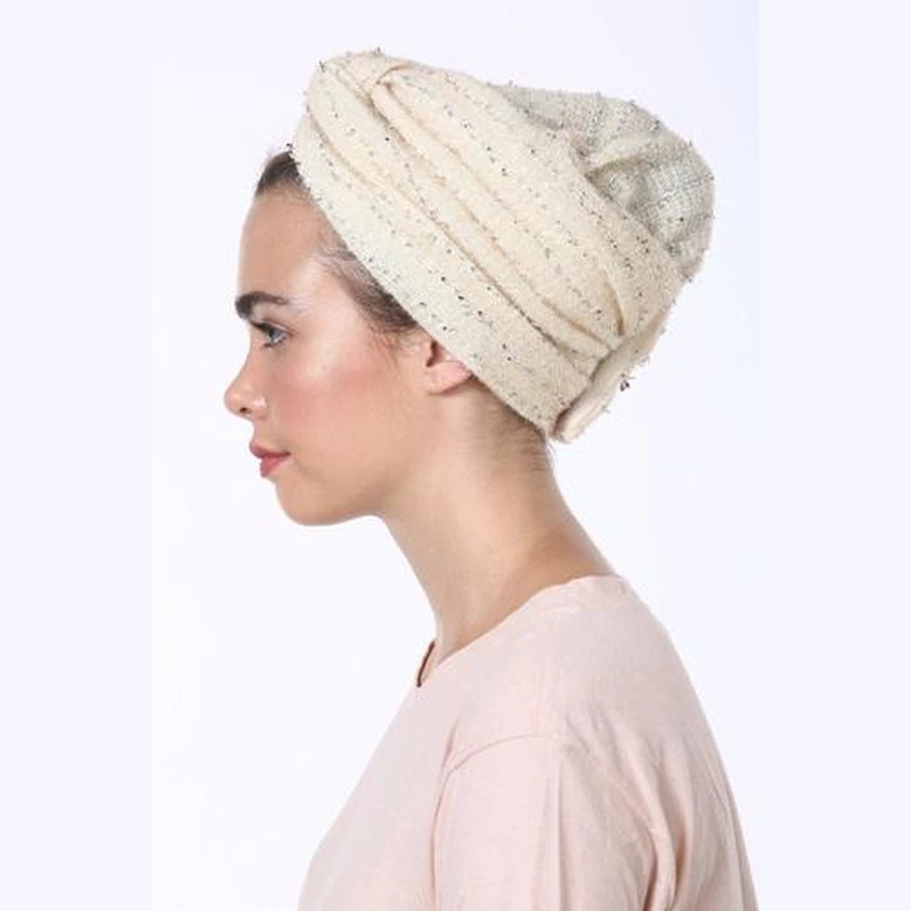 Cream with Silver Accents Partial / Full Coverage Turban Headwrap