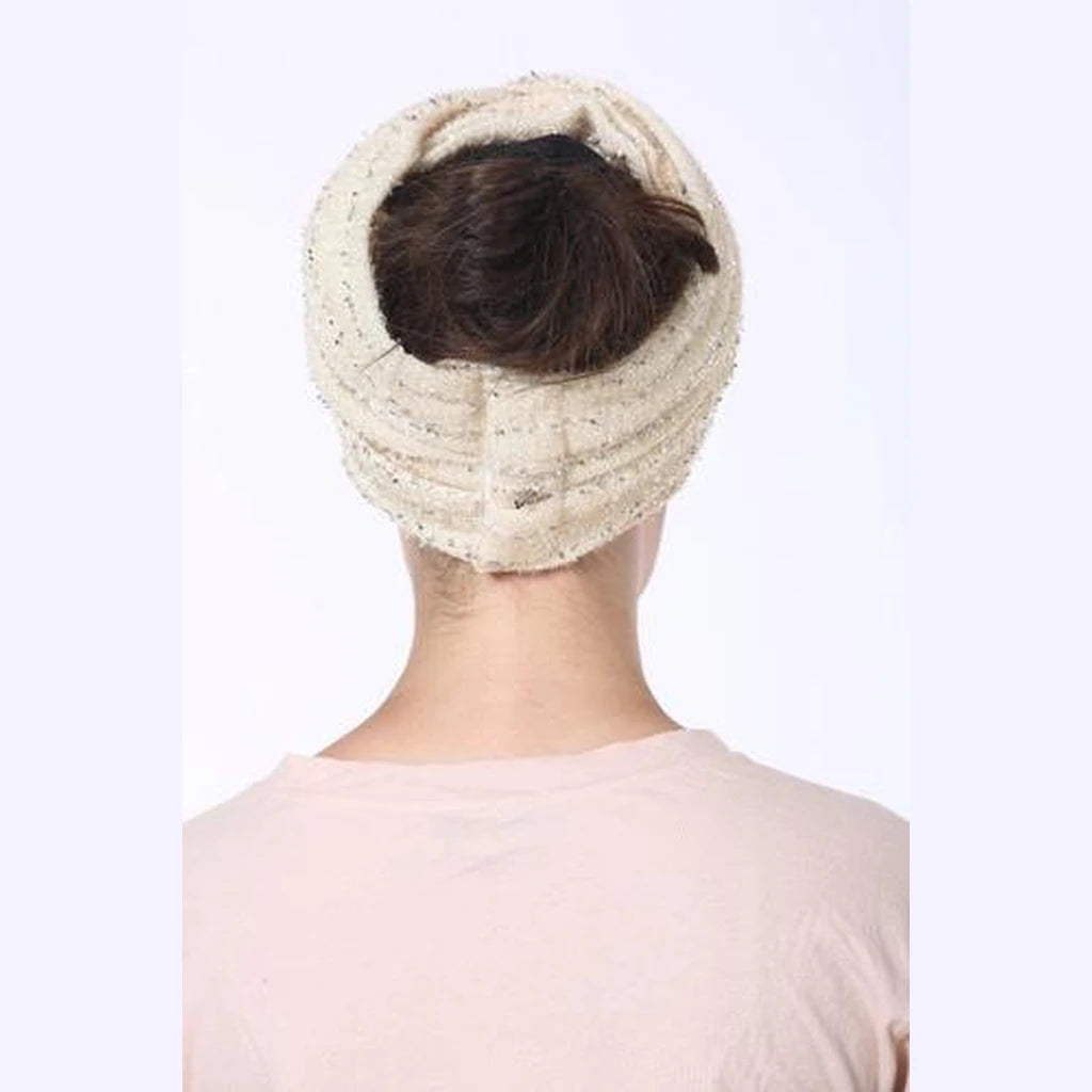 Cream with Silver Accents Partial / Full Coverage Turban Headwrap