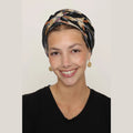 Partial & Full Coverage Floral Turban Head Covering – Black & Orange