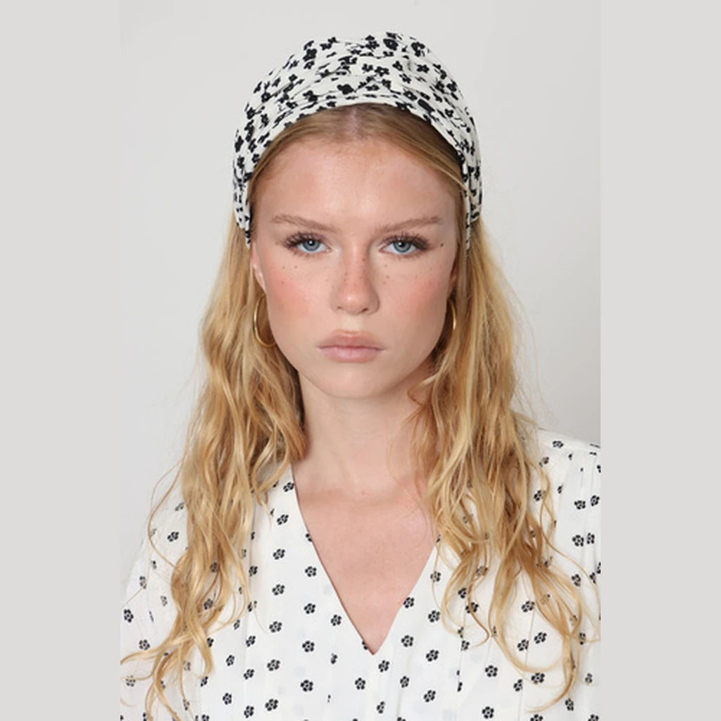 Black White Floral Turban Headband